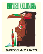 British Columbia - Northwest Indian Totem Pole - United Airlines - Fine Art Prints & Posters