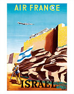 Israel - Zionist Heroic Girl Holding Israeli Flag - Walls of Jerusalem - Aviation - Fine Art Prints & Posters