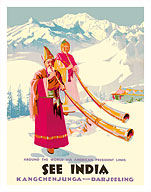 See India - Kangchenjunga near Darjeeling - Tibetan Longhorns - See the World via American President Lines - Fine Art Prints & Posters