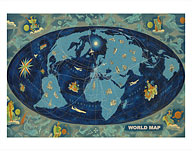 World Map - Global World Flight Route Map - Planisphere - Giclée Art Prints & Posters