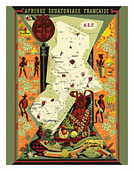 French Equatorial Africa (Afrique Équatoriale Française) Map - Central Africa - Giclée Art Prints & Posters