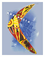 Australia - Boomerang - Kangaroo - Aboriginal Art - Australian National Travel Association - Fine Art Prints & Posters