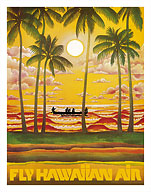 Hawaii Outrigger on Sunset - Fly Hawaiian Air - Hawaiian Airlines - Fine Art Prints & Posters