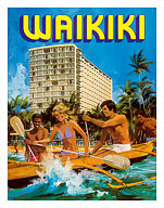 Waikiki - Outrigger Canoe - Outrigger Hotel - Honolulu Beach - Giclée Art Prints & Posters