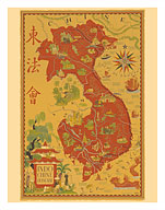 Indochine Française - French Indochina Vintage Map - Vietnam, Cambodia, Laos - Giclée Art Prints & Posters