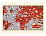 Planisphere World Flight Route Map - Réseau Aérien Mondial - Giclée Art Prints & Posters