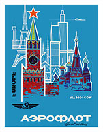 Europe via Moscow - Aeroflot (Soviet Airlines) - National Airline of Russia - Аэрофлoт - Fine Art Prints & Posters