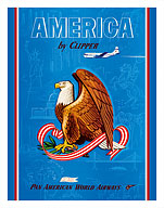 America by Clipper - Pan American World Airways - Fly with the Leader - United States National Bald Eagle - Fine Art Prints & Posters