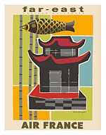 Far-East - Eastern Epicurean - Japanese Koinobori Carp Wind Sock Kite and House - Fine Art Prints & Posters