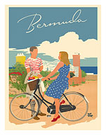 Bermuda - Woman on Bicycle - Fine Art Prints & Posters