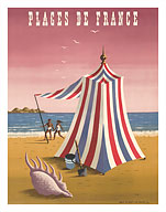 Plages de France (Beaches of France) - Beach Tent & Sea Snail Shell - Fine Art Prints & Posters
