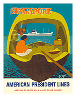 Singapore - American President Lines - Traditional Boat - Giclée Art Prints & Posters