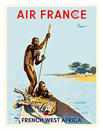 French West Africa - Natives Coming from Hunting a Leopard on a Dugout Canoe - Fine Art Prints & Posters