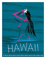 Hawaii - Nude Hawaiian Girl Bathing - Fly Teal (Tasman Empire Airways Limited) - Fine Art Prints & Posters
