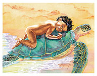 The Turtle Nap (Ko Ka Honu Hiamoe Iki) - Hawaiian Child - Fine Art Prints & Posters