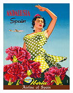 Andalusia, Spain - Iberia Air Lines of Spain - Flamenco Dancer and Carnation Flowers - Fine Art Prints & Posters