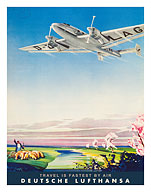 Germany - Travel is Fastest By Air - Deutsche Lufthansa German Airways - c. 1937 - Fine Art Prints & Posters