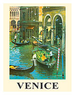 Venice Italy - Venetian Canals - Gondolas - c. 1950's - Fine Art Prints & Posters