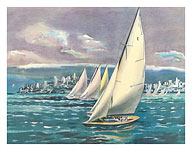 San Francisco Bay, California - Sailing Regatta - United Air Lines - c. 1958 - Fine Art Prints & Posters