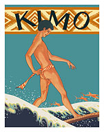Kimo Surfing - Book Plate From Kimo, A Story of Hawaii - c. 1928 - Fine Art Prints & Posters