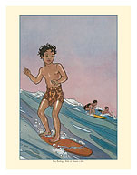 Surfing Boys - Book Cover Plate From Kala of Hawaii - c. 1936 - Fine Art Prints & Posters