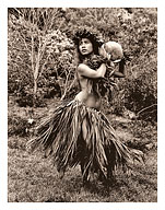 Hawaiian Hula Dancer Ipu (Gourd Drum) IV - c. 1960's - Giclée Art Prints & Posters