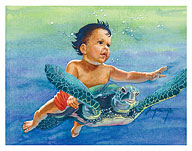 Turtle Ride Under the Sea (Ka Holo Honu I Ke Kai) - Hawaiian Baby - Fine Art Prints & Posters