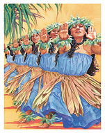 Row of Women Hula (Kekahi Pae O Nā Wahine Hula) - Hawaiian Dancers - Fine Art Prints & Posters