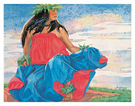 Woman As Bird Preening (Ka Wahine Mehe Mea He Manu Wae) - Hawaiian Hula Dancer - Fine Art Prints & Posters