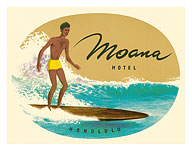 Moana Hotel - Honolulu, Hawaii - Hawaiian Surf Rider - c. 1950's - Fine Art Prints & Posters