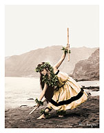 Pua with Sticks, Hawaiian Hula Dancer - Fine Art Prints & Posters