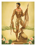 Hawaiian Fisherman with Ihe (Spear) - Fine Art Prints & Posters