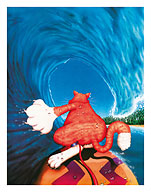 Hawaiian Surf Cat Riding Tube - Fine Art Prints & Posters
