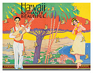 Hawaii Romantic Beautiful, Tourist Booklet Cover - Giclée Art Prints & Posters