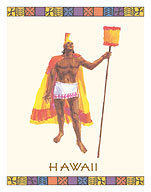 Hawaii - Hawaiian Ali‘i Warrior - Feathered Helmet (Mahiole) and Cloak (‘Ahu ‘Ula) - c. 1970’s - Giclée Art Prints & Posters
