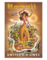 Hawaii, United Air Lines - Hula Dancer - Giclée Art Prints & Posters