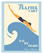 The Seaside Calls: Go by Train - Take a “Kodak” - Victorian Railways - Australia - c. 1938 - Fine Art Prints & Posters