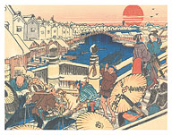 Nihonbashi (Detail) - from Sixty-nine Stations of Kiso Road - c. 1800's - Fine Art Prints & Posters