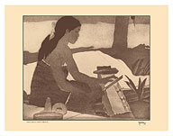 Kapa-Hana (Tapa Making) - Hawaiian Woman - c. 1934 - Fine Art Prints & Posters