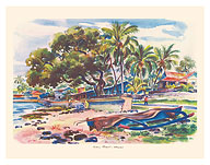 Kona Coast, Hawaii - Wa‘a (Outrigger Canoe) - c. 1947 - Giclée Art Prints & Posters