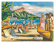 Waikiki Beach, Oahu, Hawaii - United Air Lines - c. 1951 - Giclée Art Prints & Posters