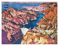 Hoover Dam, Black Canyon of the Colorado - Nevada, Arizona - United Air Lines - c. 1952 - Giclée Art Prints & Posters