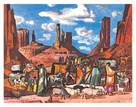 Navajo Encampment - Monument Valley, Utah - United Air Lines - c. 1952 - Giclée Art Prints & Posters