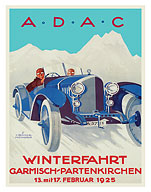 Winter Car Race - Garmisch-PartenKirchen, Germany - A.D.A.C. Automobile Club - c. 1925 - Fine Art Prints & Posters
