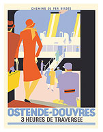 Ostende, Belgium to Dover (Douvres) England Ferry Service - Belgian Railways - c. 1938 - Fine Art Prints & Posters