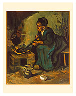 Peasant Woman Cooking by a Fireplace - c. 1885 - Giclée Art Prints & Posters