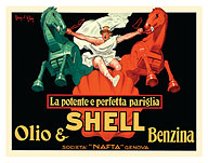 Shell Oil and Gasoline (Olio & Benzina) - The Powerful and Perfect Match - c. 1927 - Fine Art Prints & Posters
