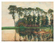 Farmstead Along the Water Screened by Nine Tall Trees - c. 1905 - Fine Art Prints & Posters