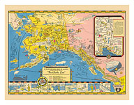 A Good-natured Map of Alaska - The Alaska Line - Alaska Steamship Company - c. 1934 - Giclée Art Prints & Posters