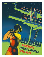 Illuminated Pool at Las Arenas Balneario Resort - Valencia, Spain - c. 1935 - Fine Art Prints & Posters